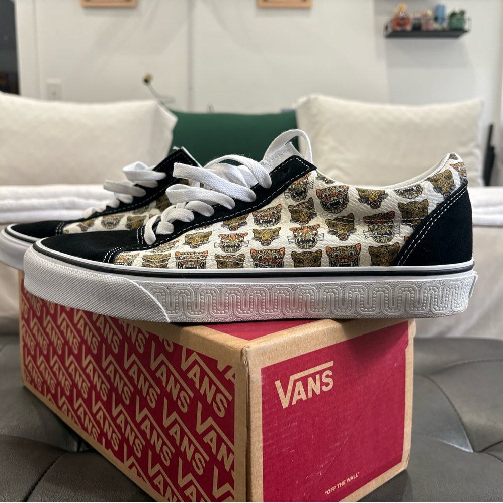 Vans Black and White Sneakers with Bear Pattern